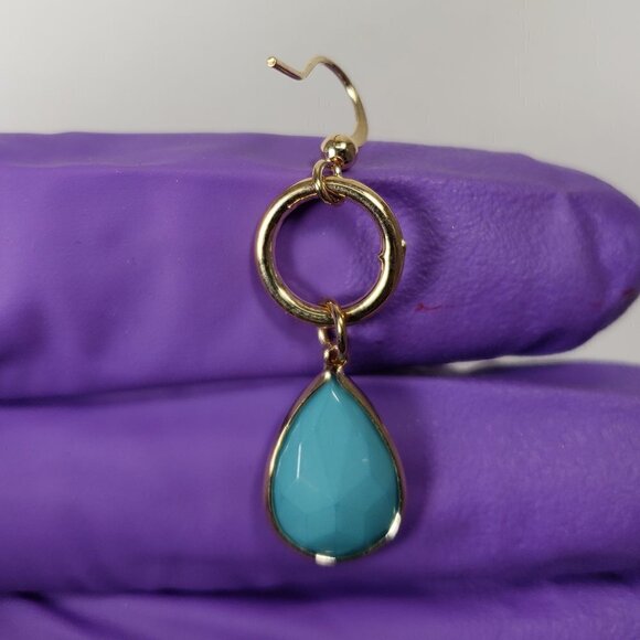 Women's Turquoise Dangle Earrings - Small Hoop Polished Gold Tone Drop Jewelry - Picture 9 of 9